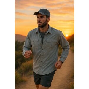 REI Mens Hiking Shirt Size XL Gray Long Sleeve button up Adult Nylon